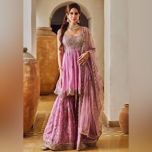 Lilac Rose Embroidered Gharara Suit - Lashkaraa